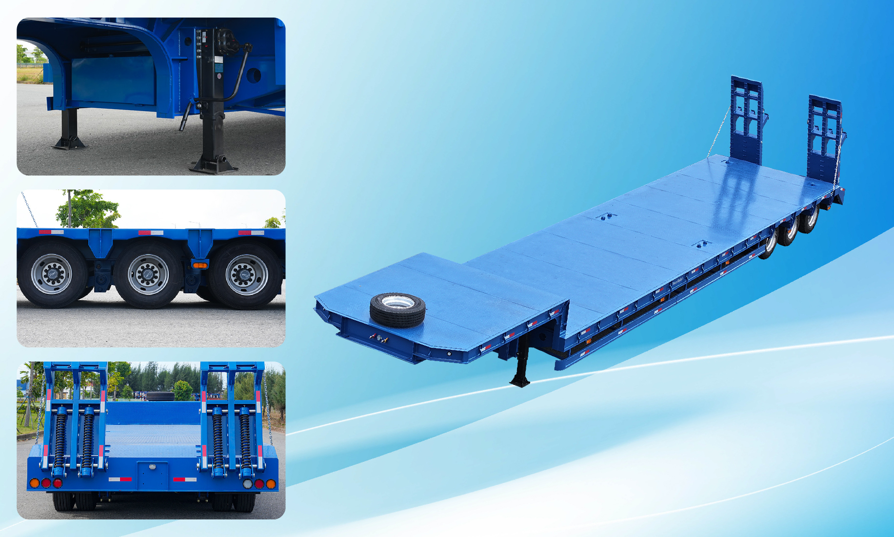 Moóc lùn 3 trục tích hợp đầy đủ hệ thống điện, chân chống và lốp chuyên dụng Moóc lùn 3 trục tích hợp đầy đủ hệ thống điện, chân chống và lốp chuyên dụng.