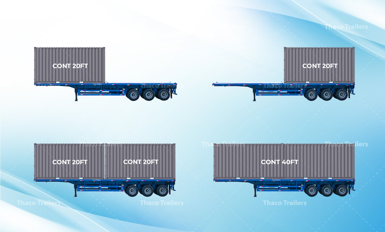 Sơ mi rơ moóc sàn 40 feet 3 trục 8 khóa được thiết kế tối ưu vận chuyển container Sơ mi rơ moóc sàn 40 feet 3 trục 8 khóa được thiết kế tối ưu cho việc vận chuyển container.