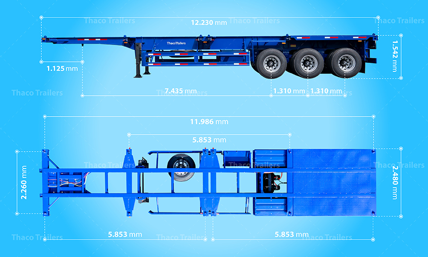 Kích thước của sơ mi rơ mooc xương 3 trục 40 feet kích thước của sơ mi rơ mooc xương 3 trục 40 feet