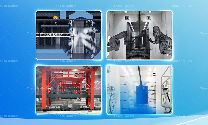 Moóc xương 45 feet 3 trục ứng dụng công nghệ sơn hiện đại Công nghệ sơn hiện đại cho moóc xương 3 trục 45 feet