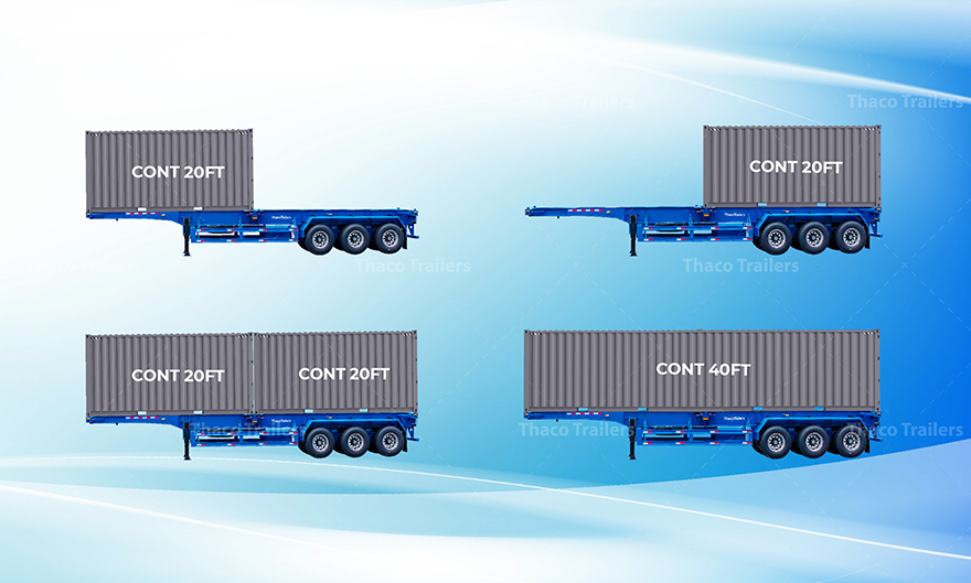 Sơ mi rơ moóc xương 40 feet 3 trục 8 khoá vận chuyển container 20–40 feet hiệu quả Sơ mi rơ moóc xương 40 feet 3 trục 8 khoá vận chuyển container 20–40 feet hiệu quả