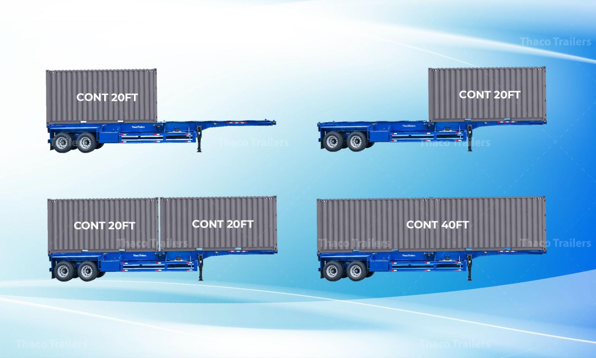 Sơ mi rơ moóc xương 40 feet 2 trục vận chuyển container 20 feet và 40 feet Sơ mi rơ moóc xương 40 feet 2 trục vận chuyển container 20 feet và 40 feet