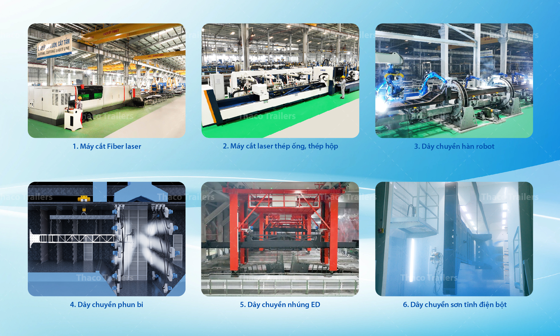 Nhà máy Thaco Trailers với dây chuyền hiện đại sản xuất sơ mi rơ mooc đạt tiêu chuẩn quốc tế Nhà máy Thaco Trailers với dây chuyền hiện đại sản xuất sơ mi rơ mooc cổ cò chất lượng cao.