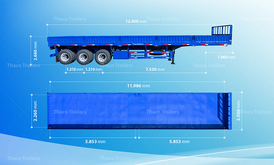 Sơ mi rơ moóc tải lửng Thaco Trailers Sơ mi rơ moóc tải lửng có tải trọng cao