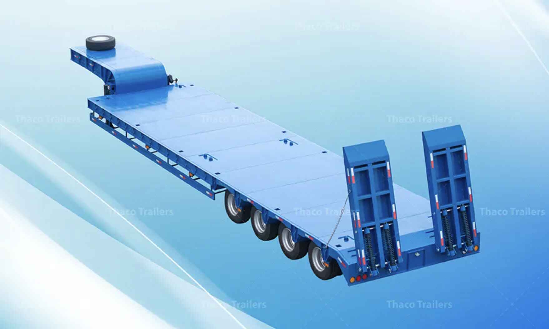 Sơ mi rơ moóc sàn thấp giúp vận chuyển container Flat Rack an toàn và hiệu quả Sơ mi rơ moóc sàn thấp giúp vận chuyển container Flat Rack an toàn và hiệu quả