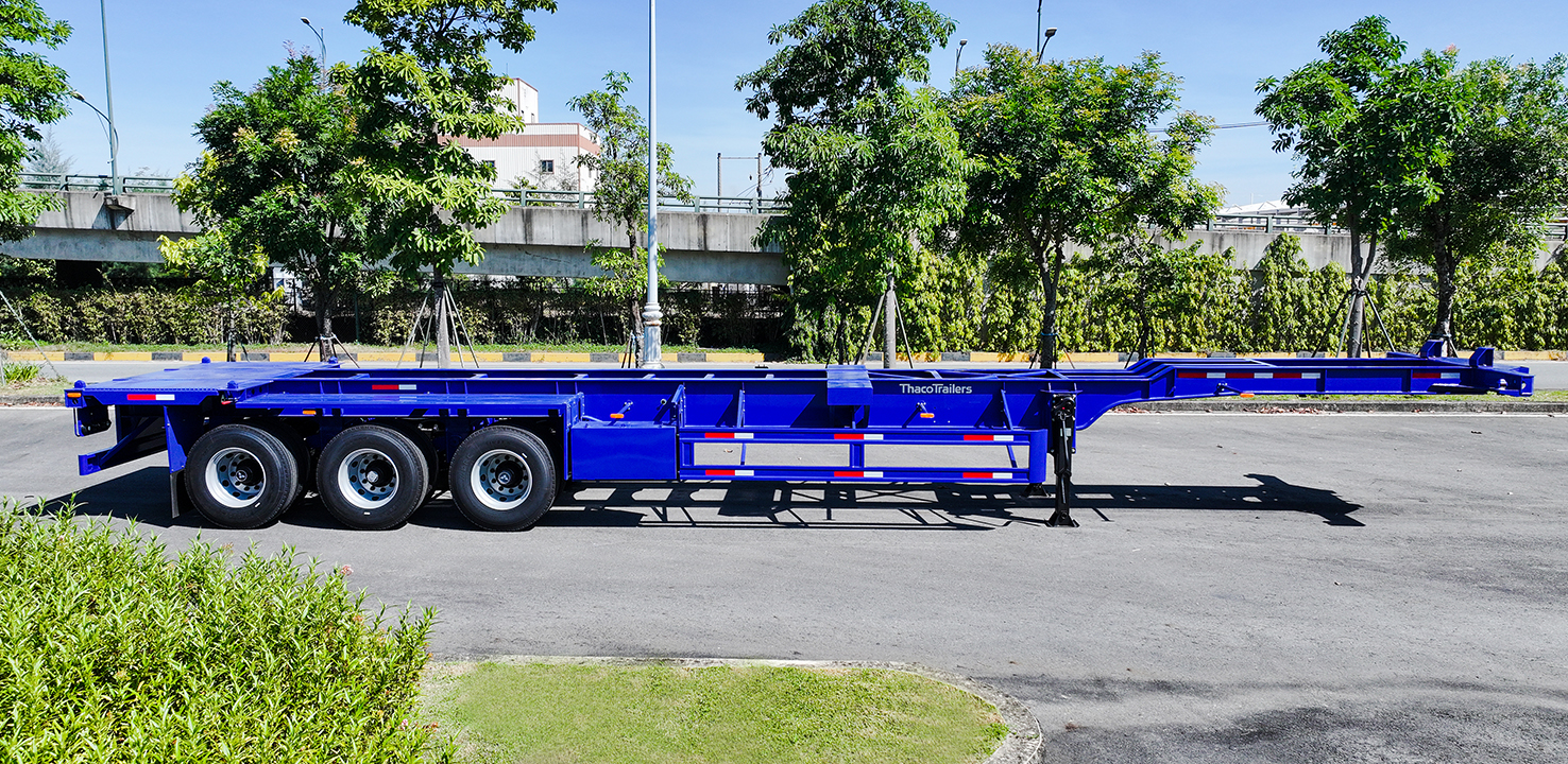 defaultTỔNG QUAN Sơ mi rơ moóc Xương cổ cò Thaco Trailers 45' 3 trục 6 khóa (14,3m) hướng ngang